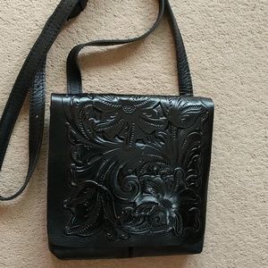 PATRICIA NASH Black tooled, Crossbody purse – excellent used condition